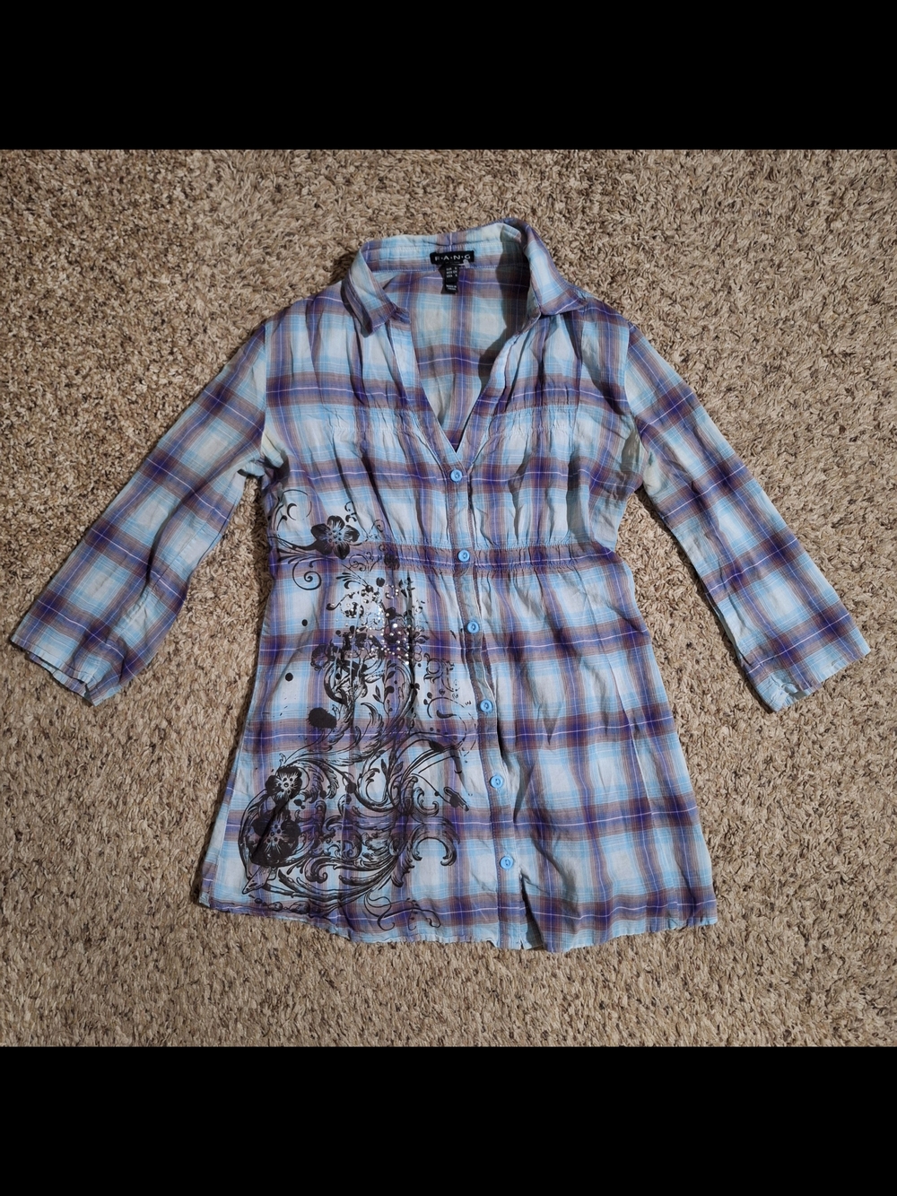 Vintage F.A.N.G Y2K Plaid Graphic Babydoll Top Size Small